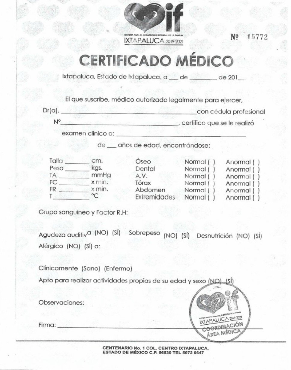 Certificado médico DIF