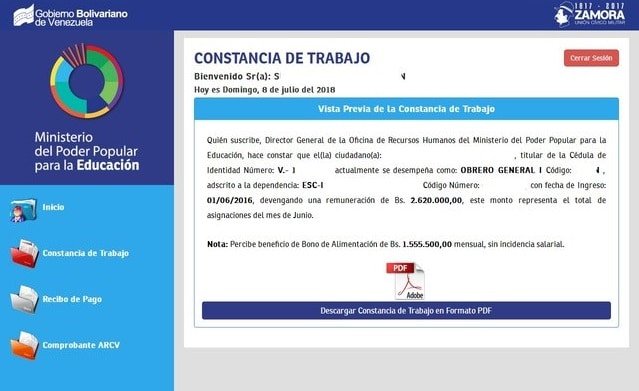 portal para constancia de trabajo del mppe