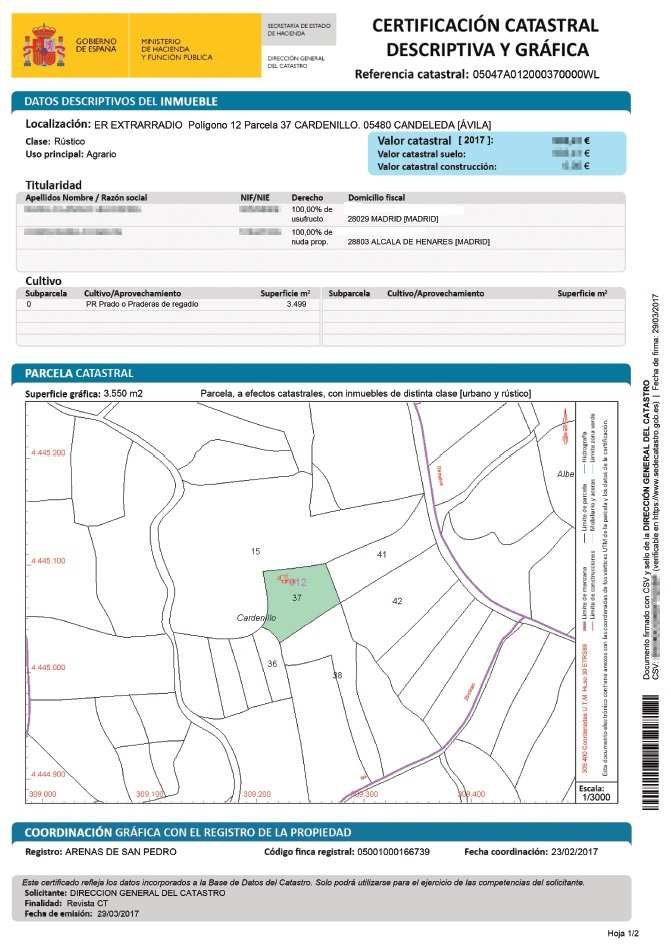 Certificado catastral telemático cargar datos