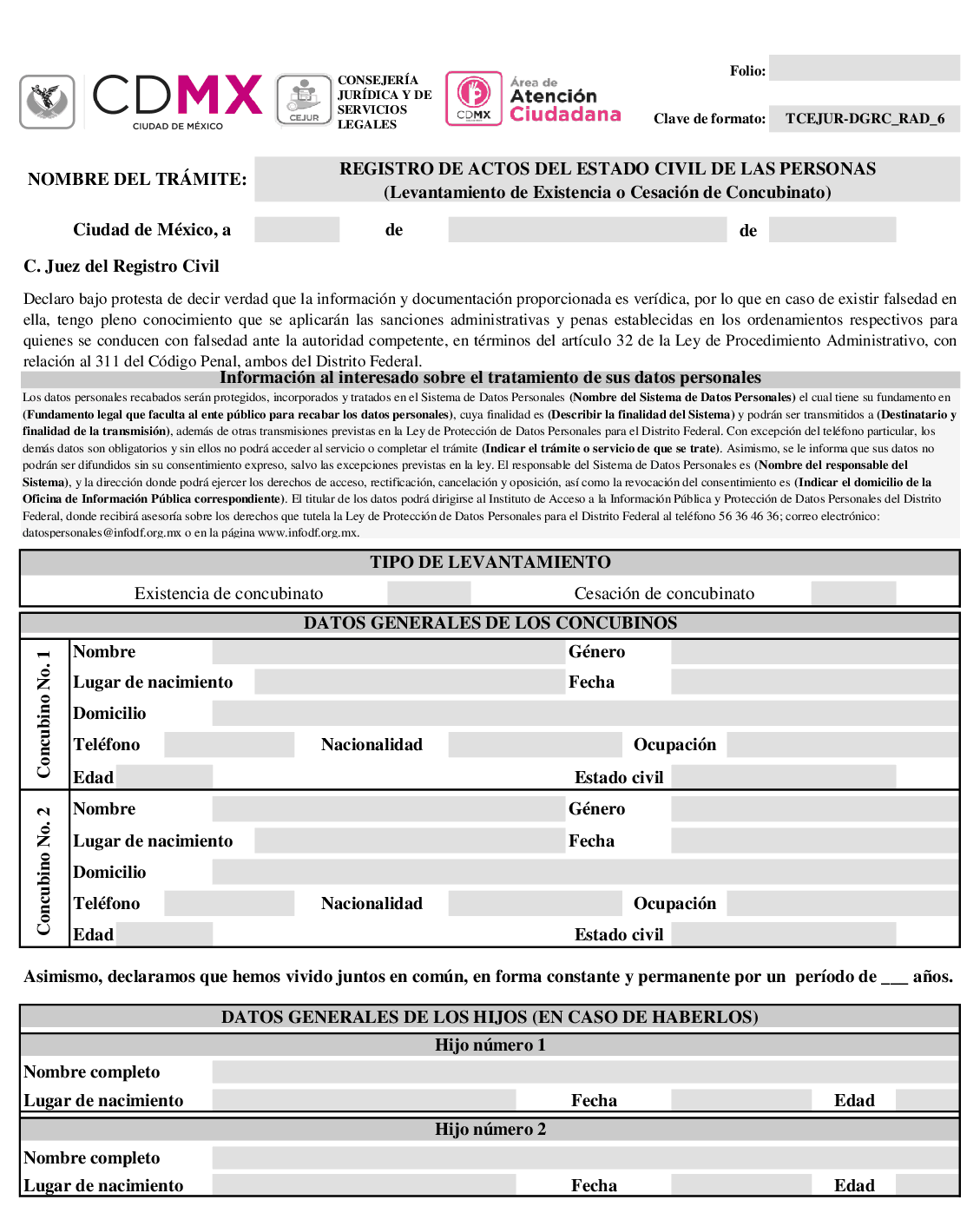 acta de concubinato formato