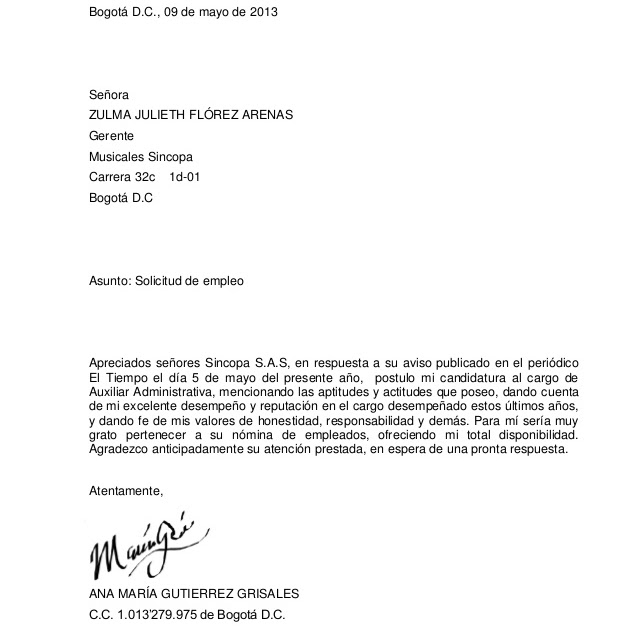 carta de solicitud de empleo. carta de solicitud