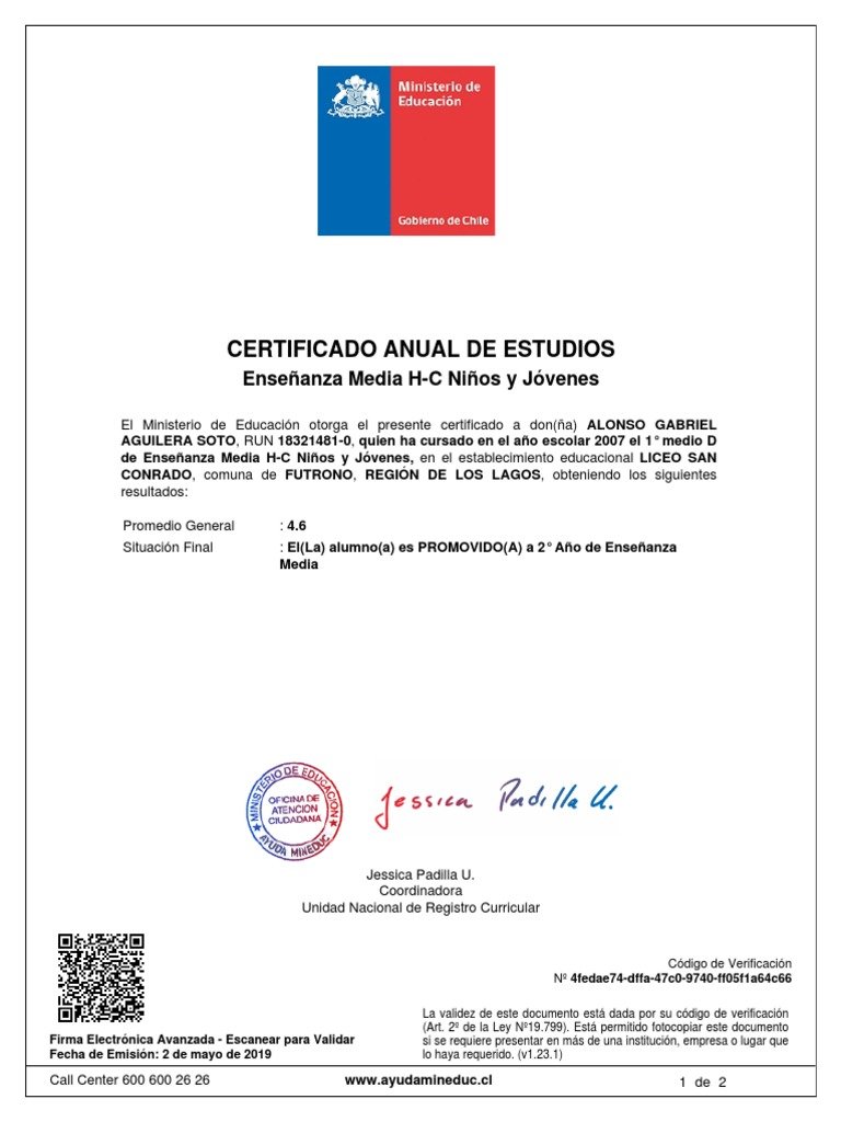 certificado de estudio ejemplar