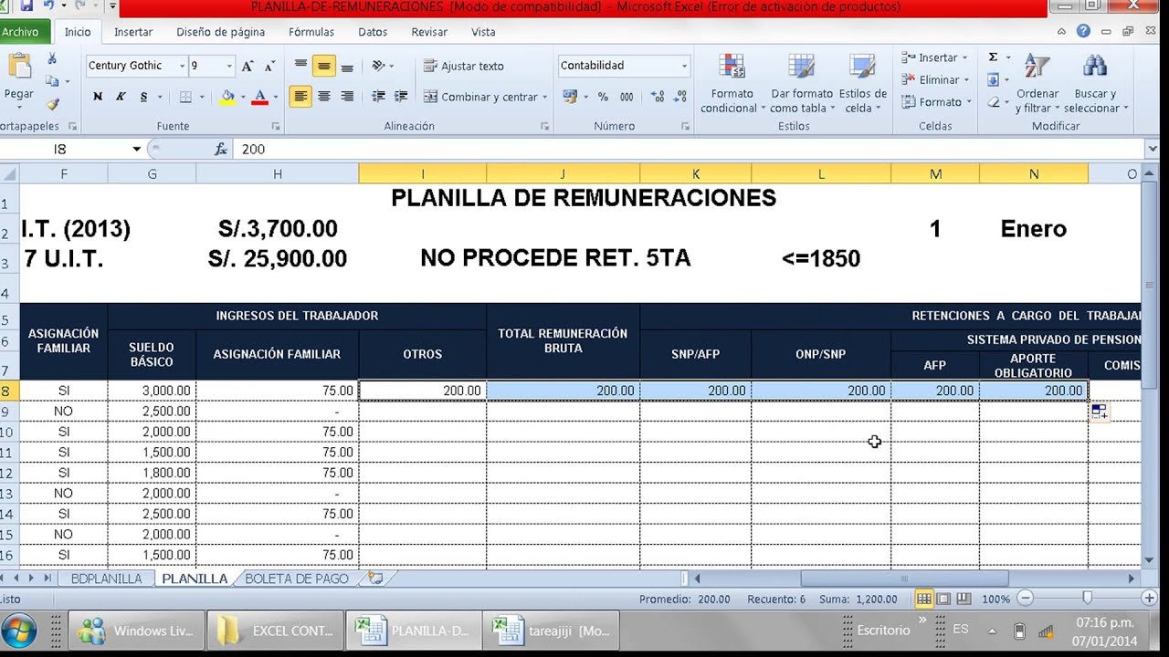 planilla de remuneraciones