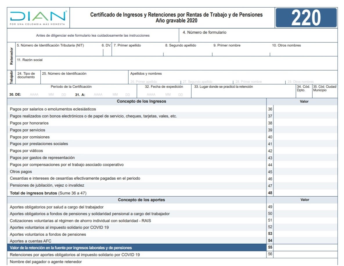 Ejemplo de certificado de ingresos y retenciones 2020